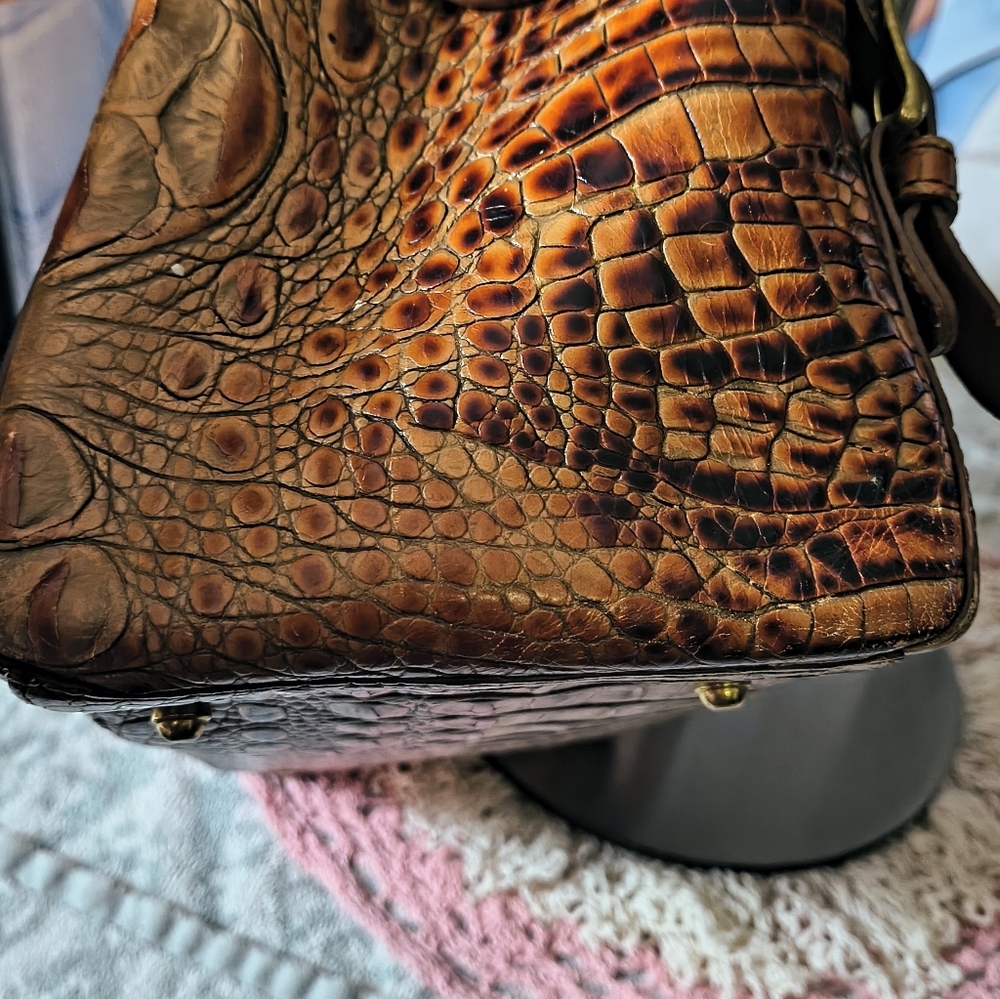 Brahmin Toasted Almond Collection Croc Embossed Leather Satchel Handbag - Picture 7 of 12